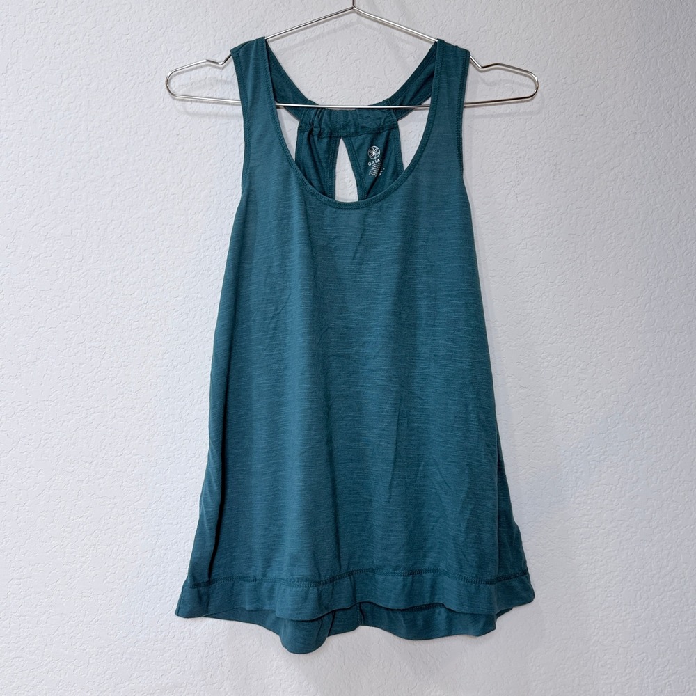 Gaiam Womens High-Low Gathered Racerback Tank Top S Teal Athleisure Yoga Workout
